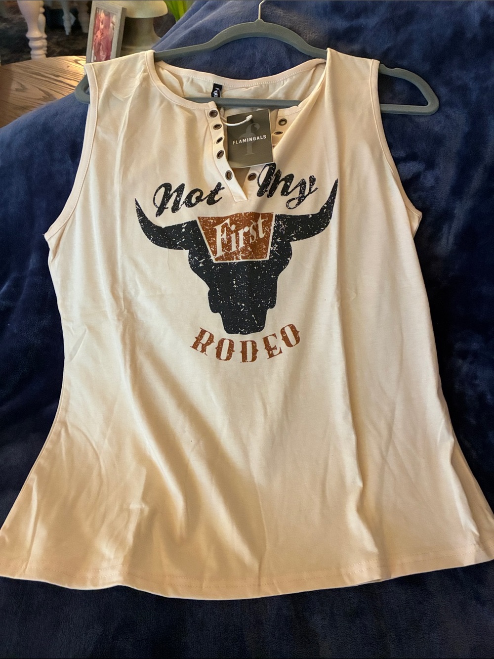 Flamingals Cream Graphic Tank - 'Not My First Rodeo'